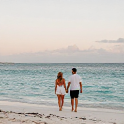 Caribbean Holidays, Cayman Couples October, A couple walking hand in hand along Seven Mile Beach in Grand Cayman at sunset, calm turquoise sea and soft evening light