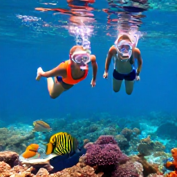 Caribbean Holidays, Cayman Couples October, Couple snorkelling above colourful coral and tropical fish in the clear waters of Grand Cayman