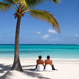 Caribbean Holidays, Cayman Couples September, Couple relaxing on a quiet white-sand beach in Grand Cayman beneath palm trees, with turquoise Caribbean sea