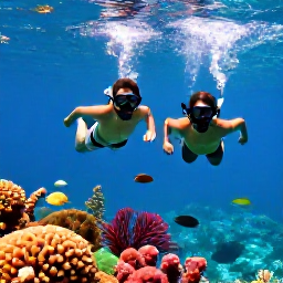 Caribbean Holidays, Cayman Couples September, Couple snorkelling over colourful coral reef in clear Cayman Islands water with tropical fish below
