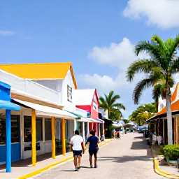 Caribbean Holidays, Cayman Cruises, A friendly group exploring George Town in Grand Cayman, with colourful shops, local architecture and palm-lined streets under bright sunshine