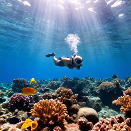 Caribbean Holidays, Cayman Cruises, A snorkeller exploring colourful coral and tropical fish in the shallow, clear waters of Grand Cayman, with sunlight filtering through the sea