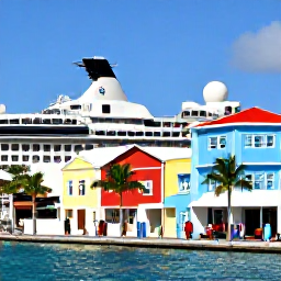 Caribbean Holidays, Cayman Cruises February, Colourful waterfront buildings, palm trees and cruise passengers exploring George Town, Grand Cayman
