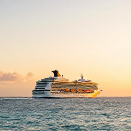 Caribbean Holidays, Cayman Cruises February, Elegant cruise ship sailing away from Grand Cayman at sunset with calm Caribbean water