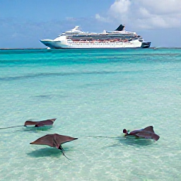 Caribbean Holidays, Cayman Cruises July, Friendly stingrays swimming beside visitors in shallow clear water at Stingray City, Grand Cayman