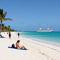 Caribbean Holidays, Cayman Cruises July, Visitors relaxing on Seven Mile Beach in Grand Cayman, with white sand, calm turquoise water and palm trees in July sunshine