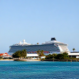 Caribbean Holidays, Cayman Cruises June, A cruise ship approaching George Town harbour in Grand Cayman on a bright June morning, with turquoise Caribbean water and palm-lined shores