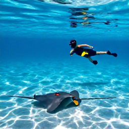 Caribbean Holidays, Cayman Cruises June, A snorkeller observing colourful tropical fish and a stingray in the shallow clear waters of Grand Cayman