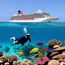 Caribbean Holidays, Cayman Cruises May, Visitors snorkelling beside colourful fish and coral in clear Caribbean water near Grand Cayman