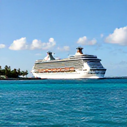 Caribbean Holidays, Cayman Cruises October, Cruise ship arriving at George Town harbour in the Cayman Islands on a bright October morning, turquoise Caribbean sea and palm-fringed shoreline
