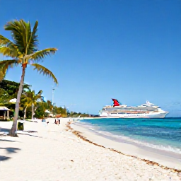 Caribbean Holidays, Cayman Cruises, Seven Mile Beach on Grand Cayman with soft white sand, calm turquoise sea, palm trees and relaxed holiday visitors