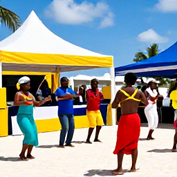 Caribbean Holidays, Cayman Culture Holidays, Colourful Cayman Islands cultural festival with local musicians, dancers and visitors enjoying an outdoor celebration in bright Caribbean sunshine
