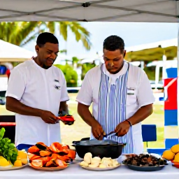 Caribbean Holidays, Cayman Culture Holidays, Traditional Caymanian cooking demonstration with fresh seafood, local produce and friendly cooks at an outdoor island event