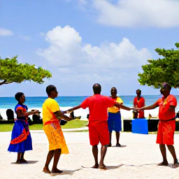 Caribbean Holidays, Cayman Culture Holidays, Traditional Caymanian cultural festival with music, dancing, colourful clothing and families enjoying an outdoor celebration near the coast