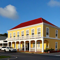 Caribbean Holidays, Cayman Culture Holidays, Visitors exploring colourful historic buildings and a small museum in George Town, Grand Cayman, on a sunny morning