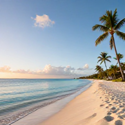 Caribbean Holidays, Cayman December Beaches, Seven Mile Beach in Grand Cayman at sunrise, calm turquoise water, soft white sand and a few palm trees