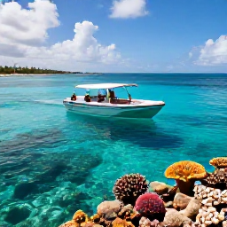 Caribbean Holidays, Cayman December Tours, A small glass-bottom boat cruising over clear Caribbean water near Grand Cayman, showing colourful coral and tropical fish below the surface