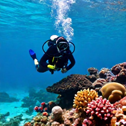 Caribbean Holidays, Cayman Diving April, Scuba diver exploring a colourful coral reef in clear turquoise water around Grand Cayman
