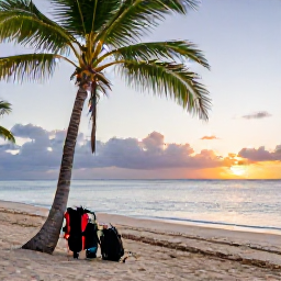 Caribbean Holidays, Cayman Diving February, A relaxed Cayman Islands beach scene at sunset with dive equipment drying beside a palm-fringed shore