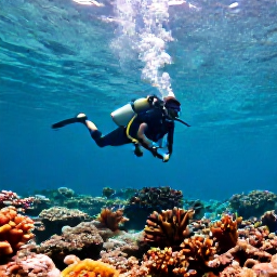 Caribbean Holidays, Cayman Diving February, A scuba diver descending through clear turquoise water above a colourful Cayman Islands coral reef in February sunlight