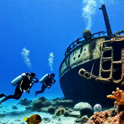Caribbean Holidays, Cayman Diving February, A small group of scuba divers beside a historic shipwreck underwater near Grand Cayman, surrounded by tropical fish