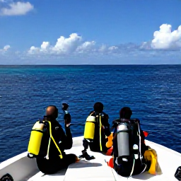 Caribbean Holidays, Cayman Diving February, A small group of scuba divers on a dive boat preparing to enter calm blue water off the Cayman Islands