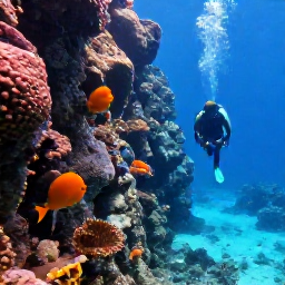 Caribbean Holidays, Cayman Diving February, Divers exploring a dramatic underwater wall in Grand Cayman with coral, sponges and tropical fish in exceptionally clear water