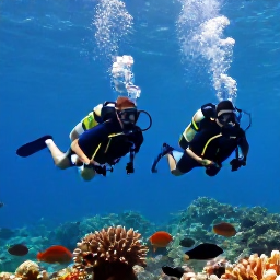 Caribbean Holidays, Cayman Diving May, Friendly scuba divers swimming above a shallow coral reef with tropical fish in Grand Cayman