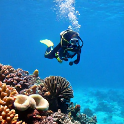Caribbean Holidays, Cayman Diving November, Scuba diver exploring a colourful coral reef in clear blue Cayman Islands water during November