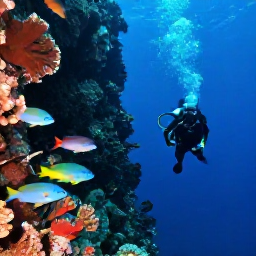 Caribbean Holidays, Cayman Diving November, Scuba diver looking down a dramatic underwater wall with colourful fish and coral in Grand Cayman