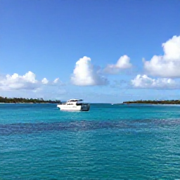 Caribbean Holidays, Cayman Diving November, Small Cayman Islands dive boat travelling across calm turquoise water with Grand Cayman in the background
