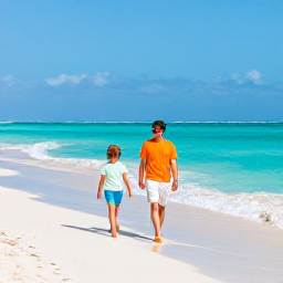 Caribbean Holidays, Cayman Family Holidays, A happy family walking along Seven Mile Beach in Grand Cayman on a sunny April morning, turquoise water and soft white sand