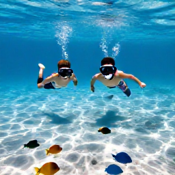 Caribbean Holidays, Cayman Family Holidays, Children and parents snorkelling together in shallow clear water near Grand Cayman, seeing colourful fish above a sandy seabed