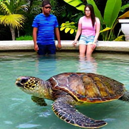 Caribbean Holidays, Cayman Family Holidays, Family exploring the Cayman Turtle Centre with green sea turtles in a landscaped tropical setting