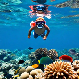 Caribbean Holidays, Cayman Family Holidays, Family snorkelling with colourful tropical fish above a coral reef in the clear Caribbean water of Grand Cayman