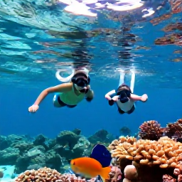 Caribbean Holidays, Cayman Family Holidays, Parents and children snorkelling over colourful coral and tropical fish in calm Caribbean water near Grand Cayman