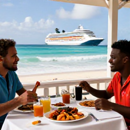 Caribbean Holidays, Cayman February Cruises, Local Caymanian seafood lunch served at a casual waterfront restaurant overlooking the Caribbean Sea