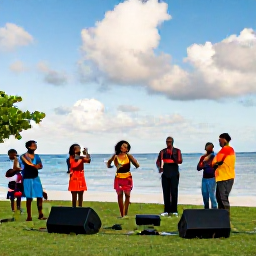 Caribbean Holidays, Cayman February Holidays, Caymanian cultural festival with musicians, dancers and families enjoying live entertainment outdoors beside the sea