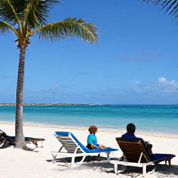 Caribbean Holidays, Cayman February, Relaxed family holiday scene on a Cayman Islands beach in February, sun loungers, palm trees and turquoise sea