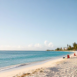 Caribbean Holidays, Cayman February, Seven Mile Beach in Grand Cayman on a sunny February morning, calm turquoise sea, soft white sand and a few relaxed holidaymakers