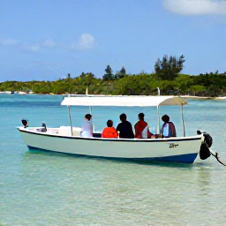 Caribbean Holidays, Cayman February Tours, Travellers boarding a small boat for a wildlife tour near Grand Cayman, with clear shallow water and tropical coastline in the background