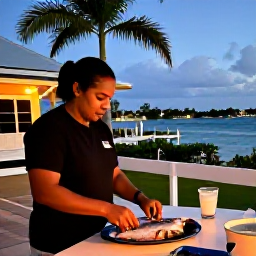 Caribbean Holidays, Cayman Fishing February, Freshly caught fish being prepared at a relaxed waterfront restaurant in Grand Cayman, palm trees and evening Caribbean light