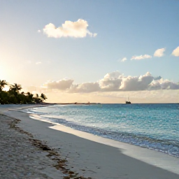 Caribbean Holidays, Cayman Fishing March, A peaceful Grand Cayman beach and turquoise sea at golden hour, showing the relaxed island atmosphere after a day of fishing
