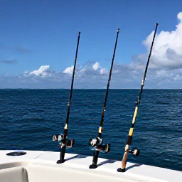 Caribbean Holidays, Cayman Fishing November, Sport fishing charter travelling across deep blue Caribbean water off Grand Cayman, rods ready and bright sky overhead