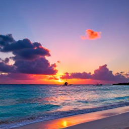Caribbean Holidays, Cayman Fishing October, A colourful sunset over Seven Mile Beach and the Caribbean Sea in the Cayman Islands, with fishing boats in the distance