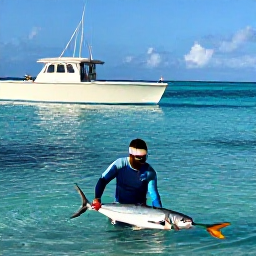 Caribbean Holidays, Cayman Fishing October, Anglers fighting a powerful fish from a modern charter boat in clear Caribbean water near the Cayman Islands