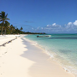 Caribbean Holidays, Cayman Fishing September, Peaceful Grand Cayman beach after a morning fishing trip, palm trees, clear shallow water and a small boat offshore