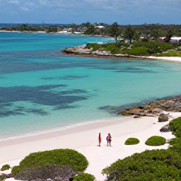 Caribbean Holidays, Cayman Honeymoons, Aerial view of Grand Cayman coastline with turquoise lagoons, green vegetation and a couple exploring a quiet tropical beach