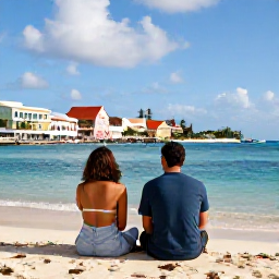 Caribbean Holidays, Cayman Honeymoons, Couple exploring George Town and the colourful coastline of Grand Cayman, relaxed daytime holiday scene