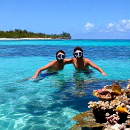 Caribbean Holidays, Cayman Honeymoons, Couple snorkelling together in clear Caribbean water near Grand Cayman, colourful fish, coral reef and bright tropical sunlight